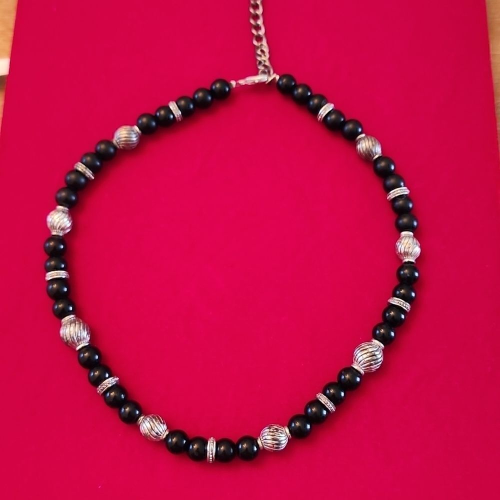 Napier Vintage Signed Black and Silver Bead Necklace